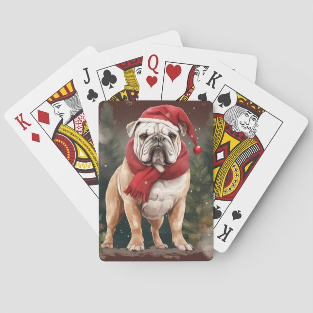 Bulldog in Snow Christmas Playing Cards (Back)