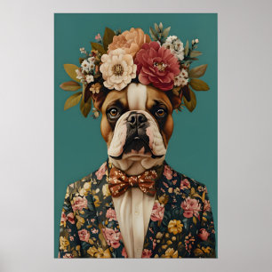 Bulldog In Suit Poster, Bulldog Portrait, Bulldog Poster