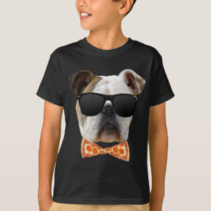 Bulldog in Sunglasses and Pizza Bow Tie T-Shirt