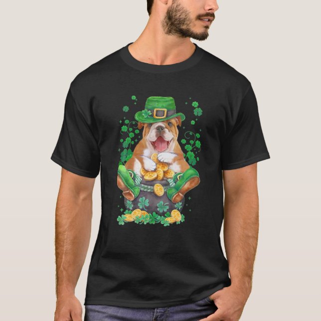 Bulldog Irish Dog Hat Shoes Clover Shamrock St.Pat T-Shirt (Front)