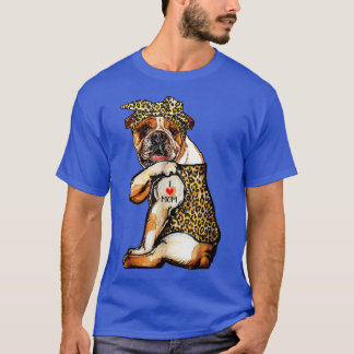 Bulldog Leopard Bandana Tattoo I Love Mom T-Shirt