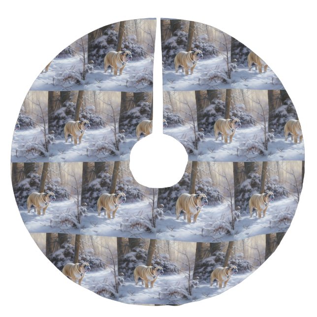 Bulldog Let It Snow Christmas Brushed  Brushed Polyester Tree Skirt (Front)