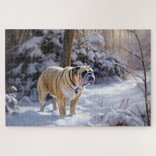 Bulldog Let It Snow Christmas Brushed Jigsaw Puzzle