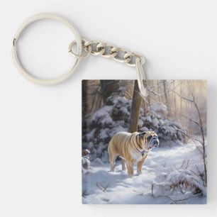 Bulldog Let It Snow Christmas Brushed Keychain