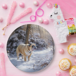 Bulldog Let It Snow Christmas Brushed  Paper Plate