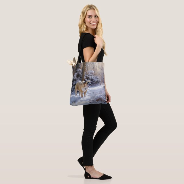 Bulldog Let It Snow Christmas Brushed  Tote Bag (On Model)