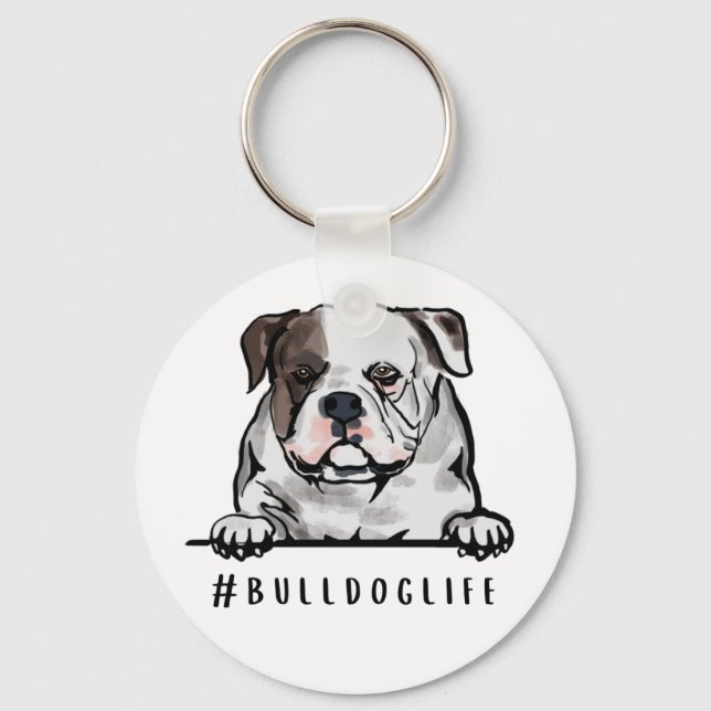 Bulldog Life English Bulldog Illustration Coaster  Keychain (Front)