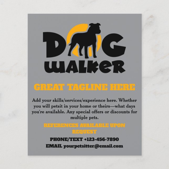 Bulldog Logo Dog Walker Pet Sitting Flyer (Front)
