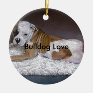 Bulldog Love. American Bulldog Painting Ceramic Ornament