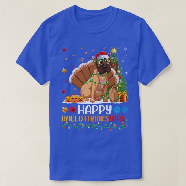 Bulldog Lover Funny Happy Bulldog HelloThanksMas  T-Shirt (Design Front)