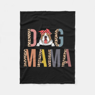 Bulldog Mama Leopard Print Dog Mom  Fleece Blanket