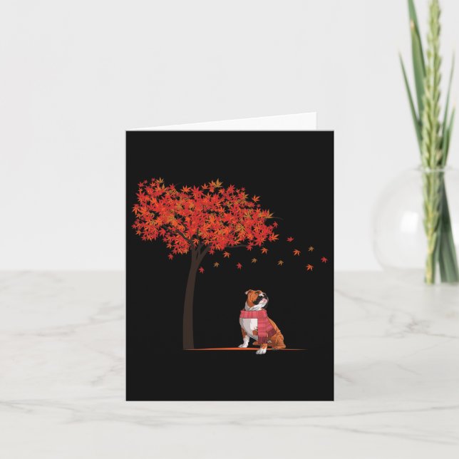 Bulldog Maple Tree Thanksgiving Day Cute Dog Fall  Card (Front)