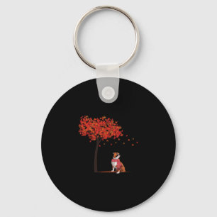 Bulldog Maple Tree Thanksgiving Day Cute Dog Fall Keychain