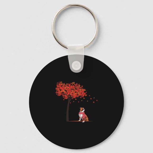 Bulldog Maple Tree Thanksgiving Day Cute Dog Fall  Keychain (Front)