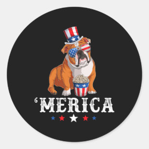 Bulldog Men Women Usa American Flag English Bulldo Classic Round Sticker