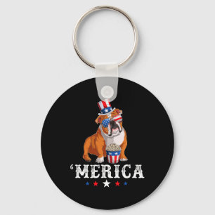 Bulldog Men Women Usa American Flag English Bulldo Keychain