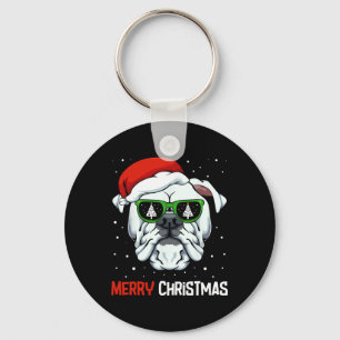 Bulldog Merry Christmas Pajama Cute Dog Santa Hat Keychain