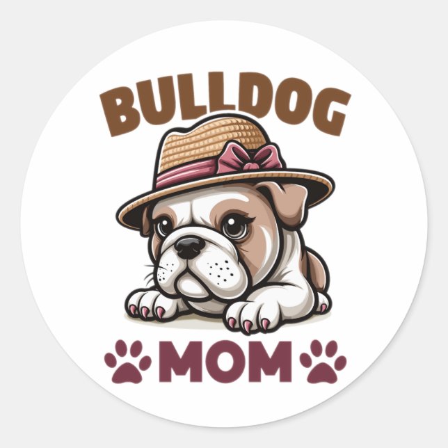 Bulldog mom classic round sticker (Front)