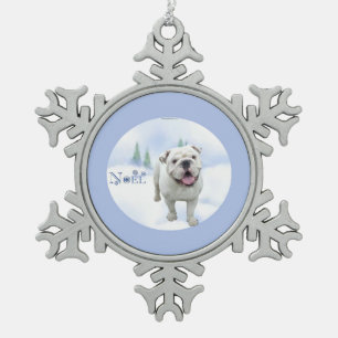 Bulldog Noel Keychain Snowflake Pewter Christmas Ornament