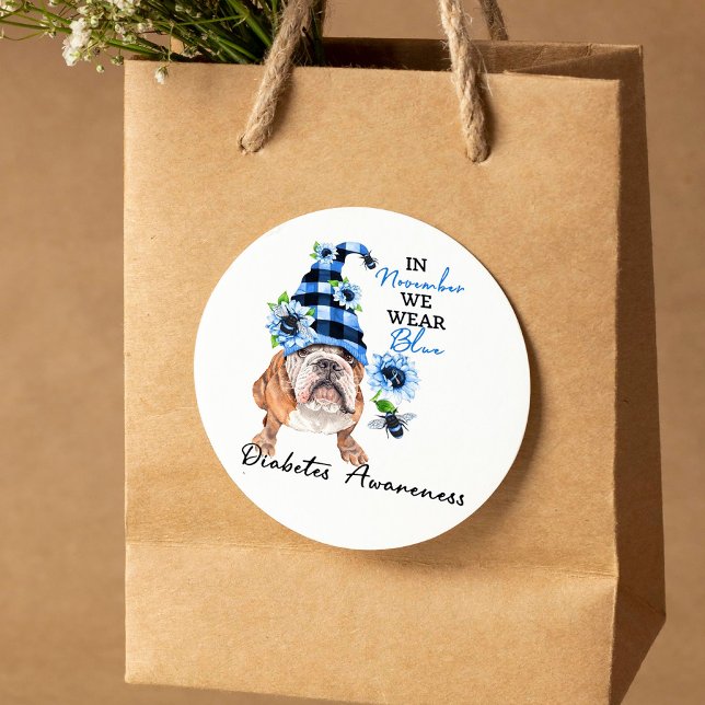 Bulldog November We Wear Blue Diabetes Awareness Classic Round Sticker (Creator Uploaded)