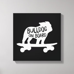 Bulldog on Board   Skateboarding Dog Silhouette Canvas Print