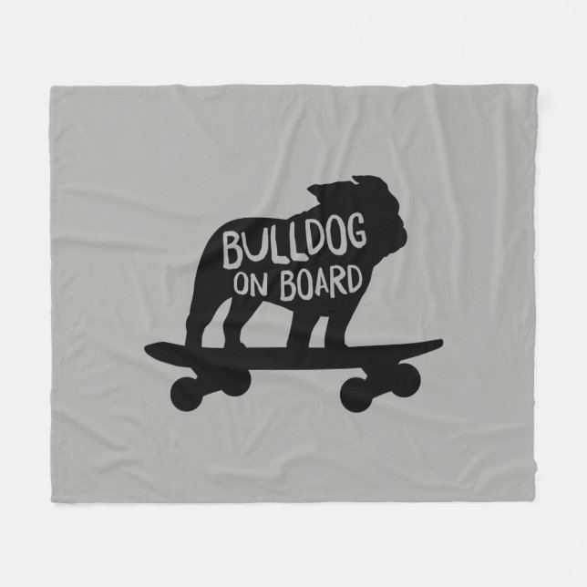 Bulldog on Board | Skateboarding Dog Silhouette Fleece Blanket (Front (Horizontal))