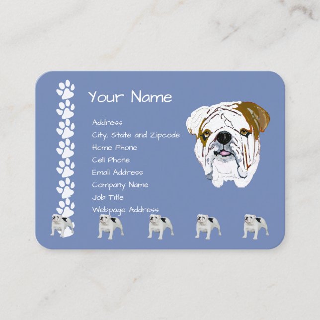 Bulldog on Country Blue with Pawprints Business Card (Front)
