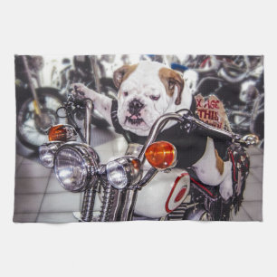 Bulldog on Motorcycle Kitchen Towel