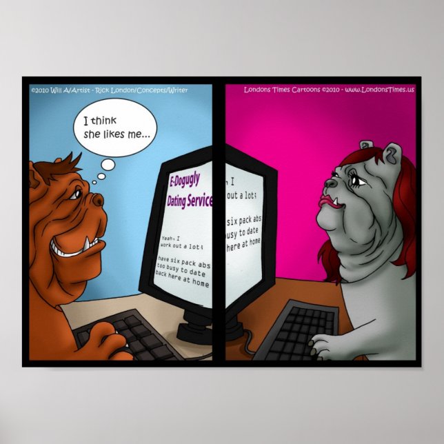 Bulldog Online Dating Funny Posters (Front)