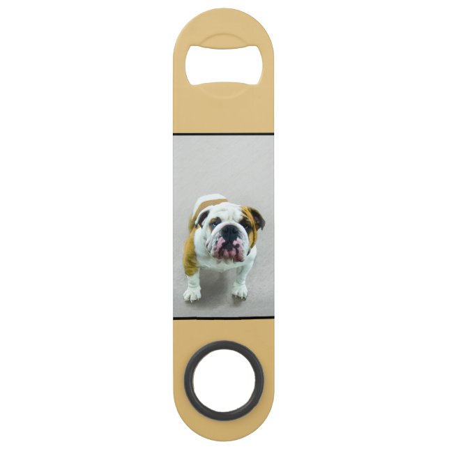 Bulldog Painting - Cute Original Dog Art Bar Key (Back)