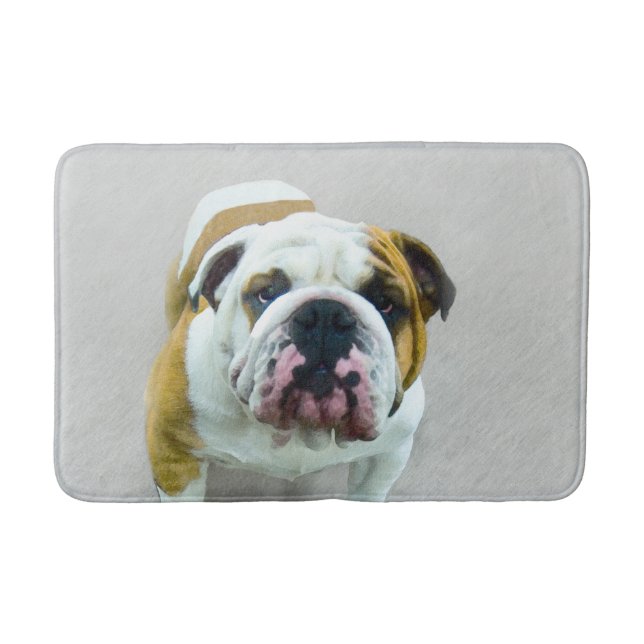 Bulldog Painting - Cute Original Dog Art Bath Mat (Front)