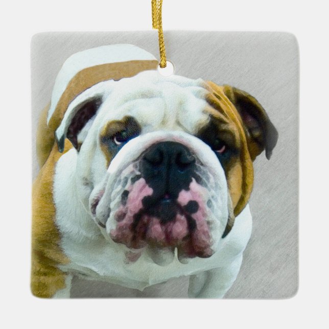 Bulldog Painting - Cute Original Dog Art Ceramic Ornament (Front)