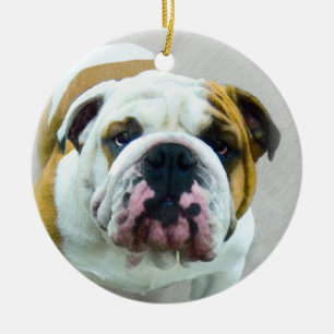 Bulldog Painting - Cute Original Dog Art Ceramic Ornament