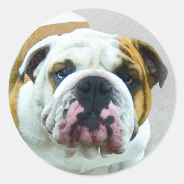 Bulldog Painting - Cute Original Dog Art Classic Round Sticker (Front)