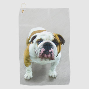 Bulldog Painting - Cute Original Dog Art Golf Towel