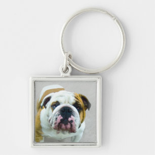Bulldog Painting - Cute Original Dog Art Keychain
