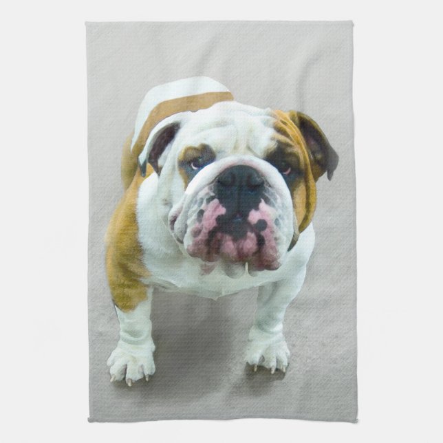 Bulldog Painting - Cute Original Dog Art Kitchen Towel (Vertical)