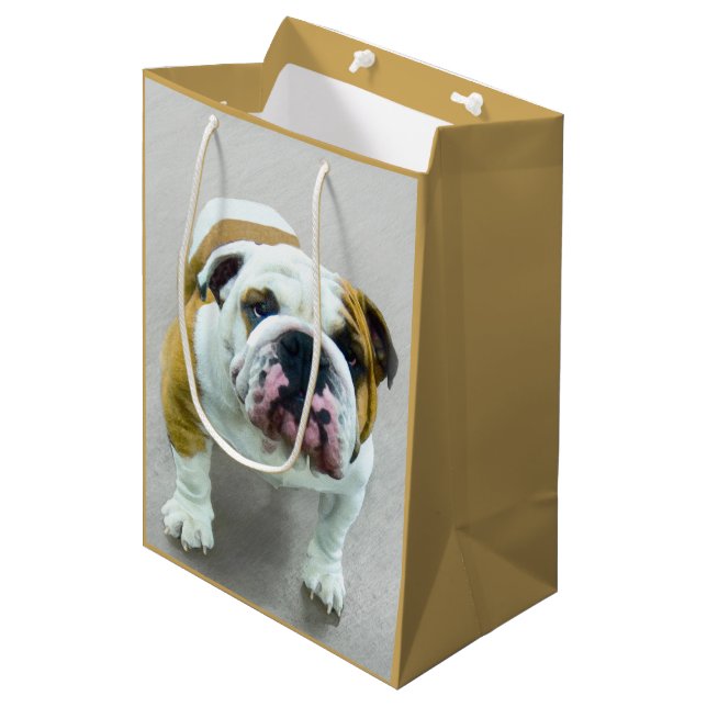 Bulldog Painting - Cute Original Dog Art Medium Gift Bag (Front Angled)
