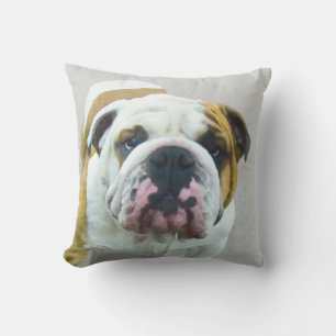 Bulldog Painting - Cute Original Dog Art Outdoor Pillow