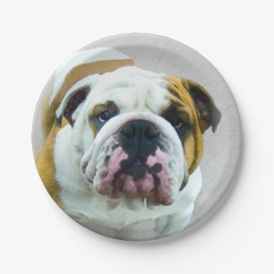 Bulldog Painting - Cute Original Dog Art Paper Plate