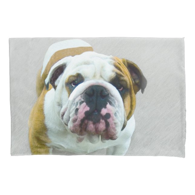 Bulldog Painting - Cute Original Dog Art Pillowcase (Front)