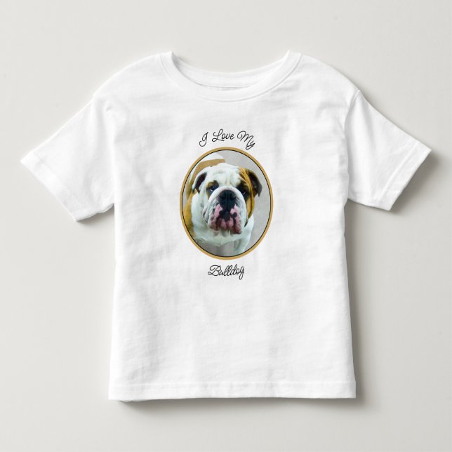 Bulldog Painting - Cute Original Dog Art Toddler T-shirt (Front)