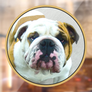 Bulldog Painting - Cute Original Dog Art Window Cling