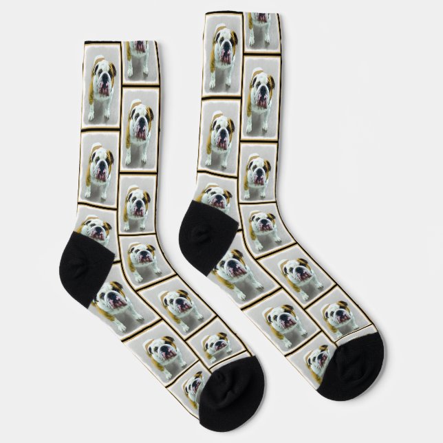 Bulldog Painting Red and White English Pet Dog Art Socks (Right)