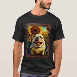 Bulldog Painting Sunflower Flower Mom Women Floral T-Shirt