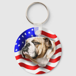Bulldog Patriot US Flag Keychain