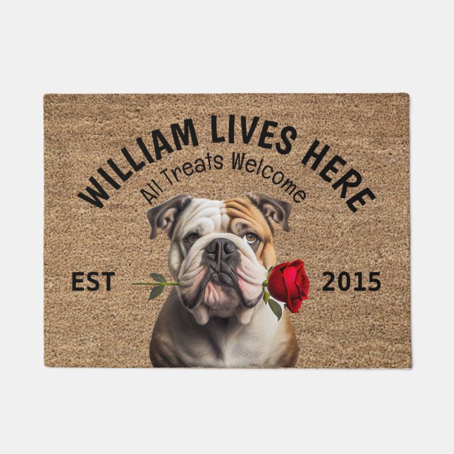 Bulldog Personalized Dog Lover Doormat (Front)