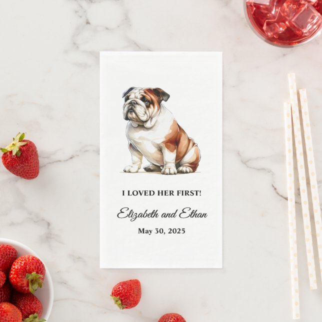 Bulldog Personalized Dog Wedding Napkin (Insitu)