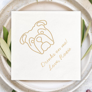 Bulldog Personalized Message Drinks on Me Wedding Foil Napkins