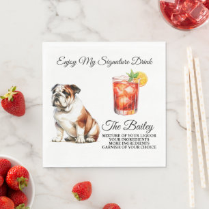 Bulldog Personalized Signature Drink Wedding Pet Napkin